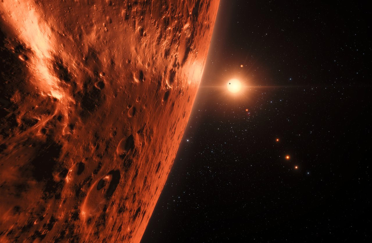 Восход солнца над экзопланетой в системе TRAPPIST-1